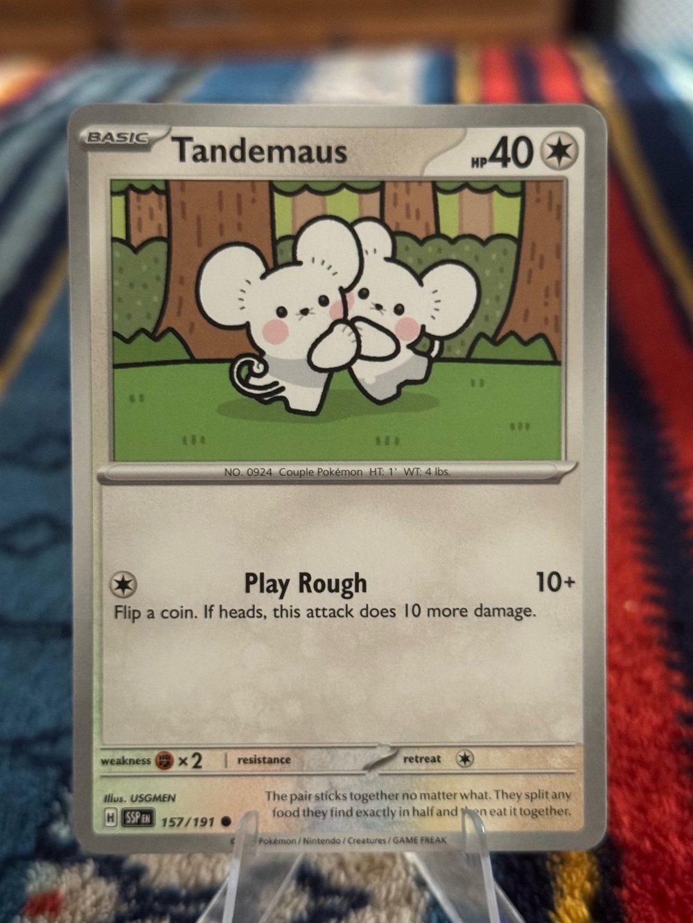 Tandemaus Pokémon Surging Sparks TCG Card — Cute White & Pink Artwork